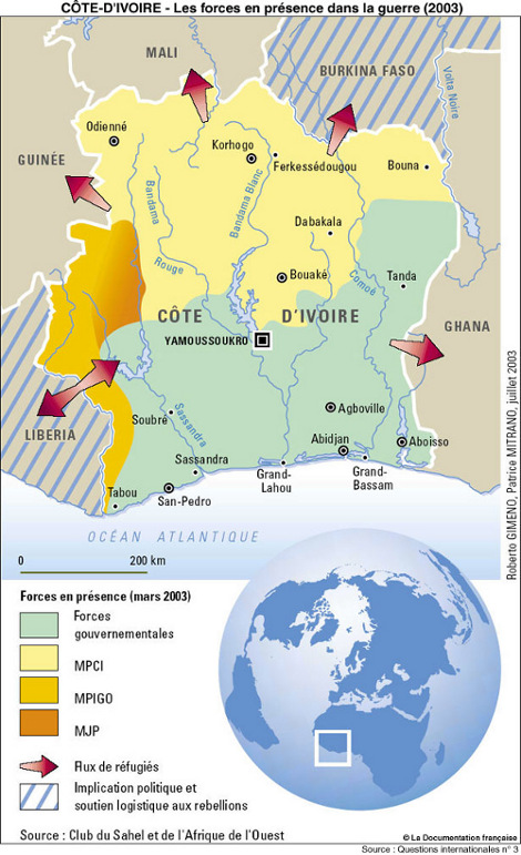 carte de la Cote d'ivoire envahit